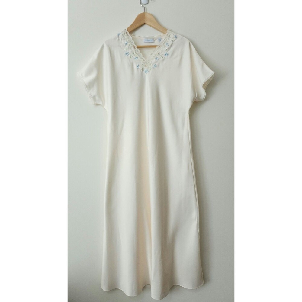 Erika Taylor Womens Embroidered Long Nightgown Ivory Kimono V-Neck Size M - Picture 3 of 10